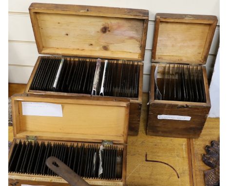 A selection of various photographic portrait, botanical, architectural slides depicting Victorian social history, cased