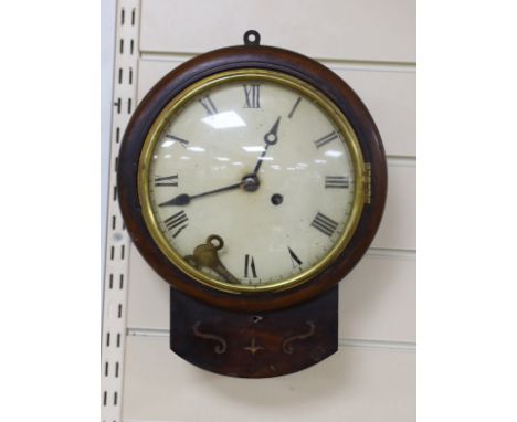 A small Victorian mahogany fusee wall clock, with key,  height 29cm