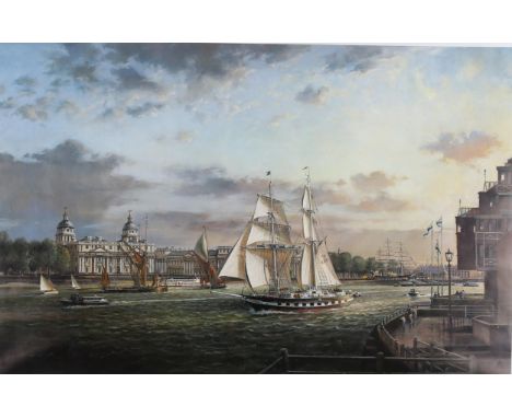 Robert Back RA, colour print, the Thames at Greenwich, artist's proof, signed in pencil, image size 14" x 22", framed 