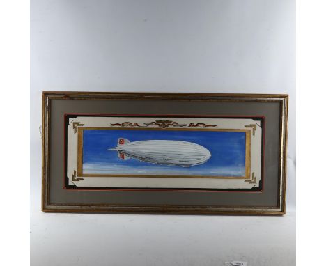 M Hassel, watercolour/gouache, the airship Hindenburg, painted in Olympic livery, signed and dated 1937, in elaborate painted