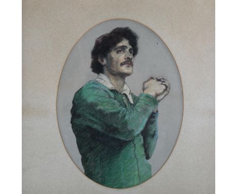 Early 20th century charcoal/pastel portrait of a man, unsigned, 30cm x 23cm, framedGood condition 