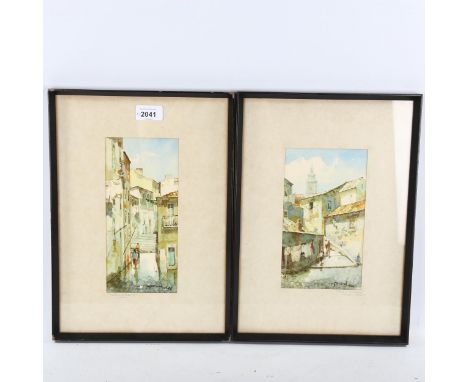 Pair of early 20th century watercolours, street scenes in Lisbon Portugal, indistinctly signed, 22cm x 10cm, framedSome very 