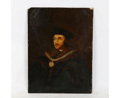 19th century mixed media on board, portrait of Sir Thomas Moore, unsigned, 40cm x 30cm, unframedSeveral light surface abrasio