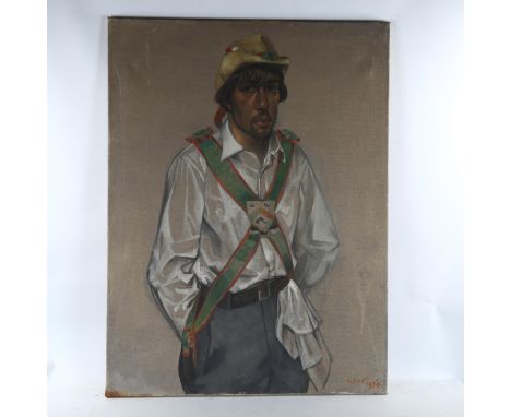 Ron Dellar, oil on canvas, David Crackett of the Chanctonbury Ring Morris Men, 1970, 101cm x 76cm, unframedGood condition 