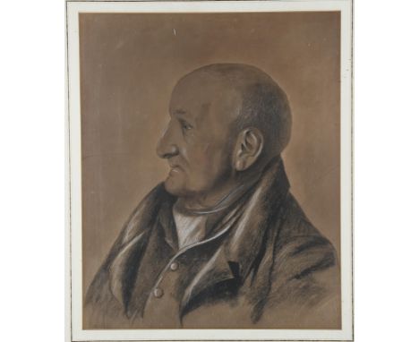 19th century charcoal and chalk portrait of the murderer Charles Peace (1832 - 1876), unsigned, 48cm x 39cm, framed, with inf
