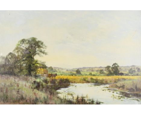 Alwyn Crawshaw, oil on canvas, rural scene, signed, 16" x 24", framedWould benefit from a light clean, slight canvas impressi