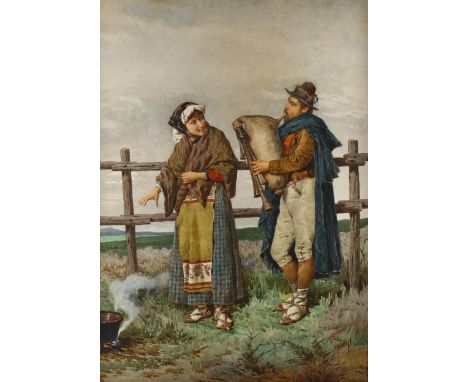 Philippo Indoni, watercolour, Italian travelling musician and woman, signed, 75cm x 53cm, framedSome very light surface dirt 