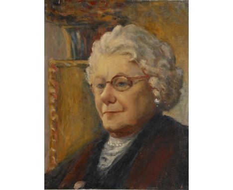 Ronald Ossory Dunlop (1894 - 1973), oil on board, portrait of Mrs Ernest Gatrell, unsigned, inscribed verso, 43cm x 34cm, fra