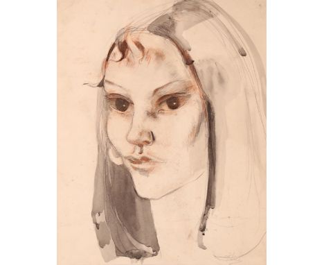 Mid Twentieth Century, watercolour and pencil on paper, Portrait of a Young Woman, signature indistinguishable, 38cm x 31cm. 