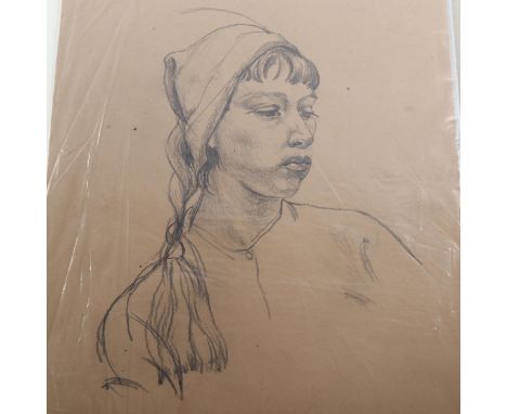 Fyffe Christie (1918 - 1979), pencil drawing, portrait of Eleanor (the artist's future wife), circa 1950, 45cm x 32cm, unfram