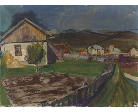 German Expressionist School, oil on canvas, landscape, signed with monogram, 54cm x 72cm, unframedSeveral light surface abras