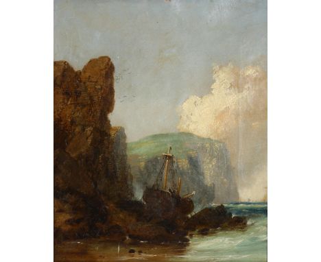 Edmund John Niemann (1813 - 1876), oil on canvas, shipwreck, Flamborough Head Yorkshire, signed, 30cm x 25cm, framedA few sma