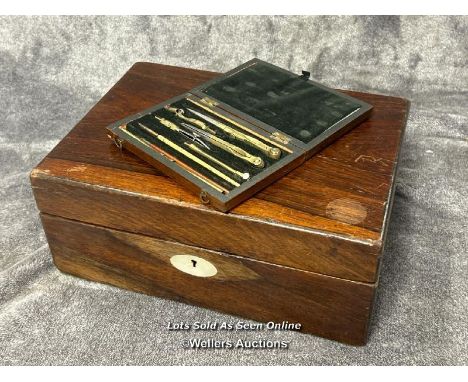 Antique box with mother of pearl and vintage draftsman set / AN28 