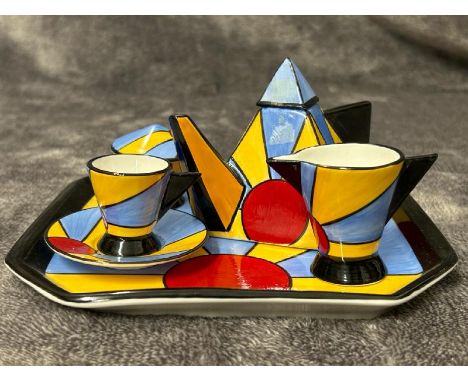 A miniature Art Deco style Brian Wood New York, tallest piece (tea pot) 8cm high, signed by the designer / AN2 