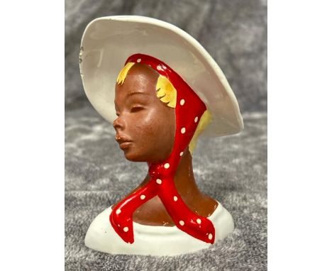 Vintage 1950's West German pottery girl with hat and headscarf, 13cm high / AN12 