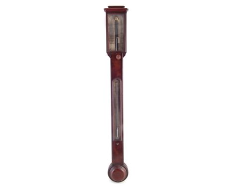 Whitehurst &amp; Son, Derby, 19th century stick barometer, mahogany case containing rectangular dial and thermometer with tur