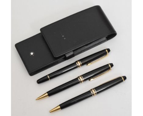 Montblanc Meisterstuck, 144, three piece pen and pencil set, to include black fountain pen, ballpoint pen and pencil, the cap