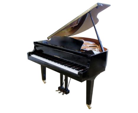 Yamaha GA1 baby grand piano, instrument number 5894745, iron frame, black lacquered case, square section tapering legs with b