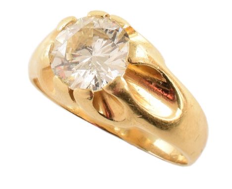 A 3 carat diamond solitaire ring , the gypsy style 18ct gold signet ring gypsy claw set with a round brilliant cut diamond we