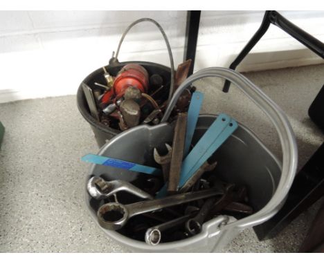 A large selection of workshop garage and engineer tools including large spanner set