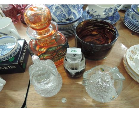 A selection of vintage glass wares including F M Ronneby paper weight, Caitness, Medina turtle shell bowl etc