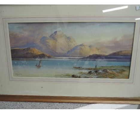 An original watercolour colour on paper depicting lake side scene signed E M Earp