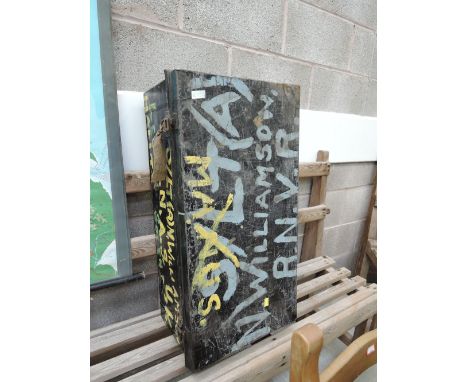 A vintage tin trunk