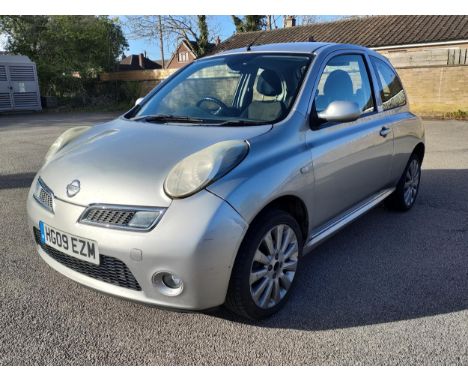 A 2009 Nissan Micra Puredrive 1.2 Reg no: HG09 EZM, 105,673 miles, silver, petrol, manual, MOT until 19 July 2025, three door