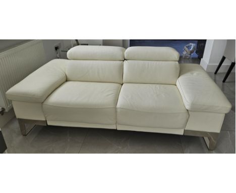 Nicoletti Azione two seater leather sofa ratchet headrest adjustment (2) and single seat power recliner, 78.5 inc x 41 inchLo