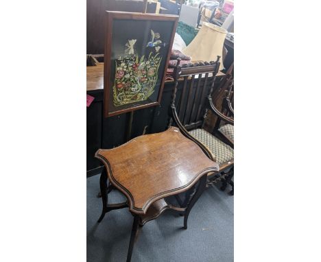 Mixed furniture to include a pair of 1930's oak armchairs, a Victorian fire screen and an oak occasional tableLocation:If the