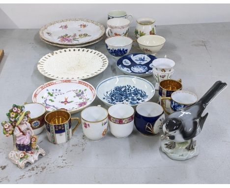 A mixed lot of ceramics to include an 18th century Royal Worcester cup and saucer, Dresden plates, a Herend miniature vase an