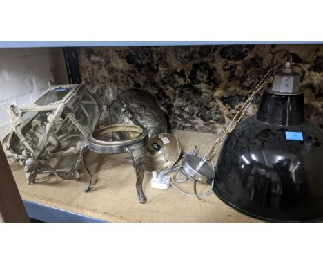 Lighting - to include a metal ceiling lantern style light, a silver plated samovar on stand converted to a table lamp and an 
