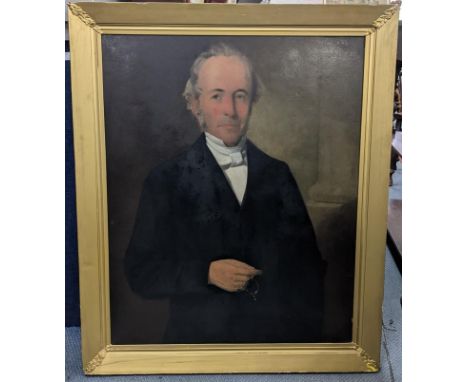 19th century British school - a half length portrait of a gentleman, oil on canvas laid on board, 86.5cm x 69.5cm, framedLoca