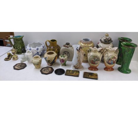 A mixed lot of ceramics to include a Japanese Baluster urn, a Royal Vienna patented miniature urn, a Poole pottery vase and o
