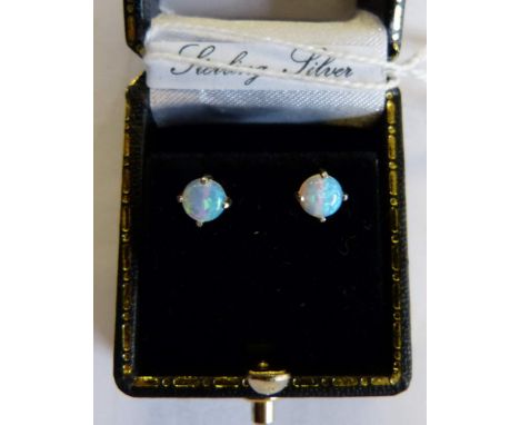 Sterling silver pair of opal earrings