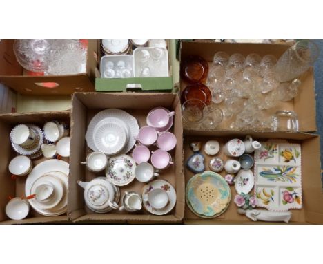 Two boxes of teaware, including Royal Worcester, Queen Anne, Fenton and another box of miscellaneous china including Wedgwood