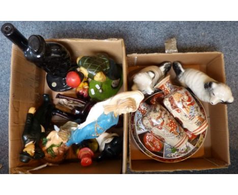 Ceramic Spaniels, Oriental vases and plates, together with box of figurines including Charlie Chaplin (2)