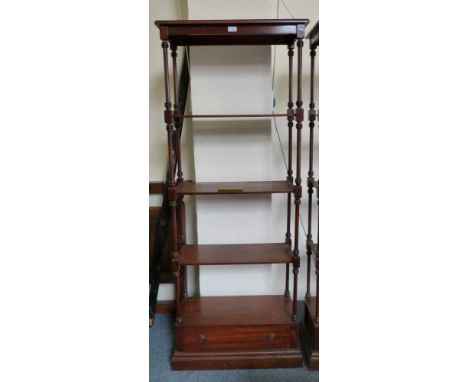 A reproduction mahogany tall 5-tier open shelf unit with drawer base, 71cm wide 179cm high 