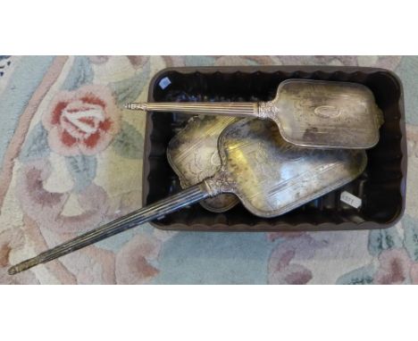 A sterling silver backed mirror and brush set and matching powder bowl cover
