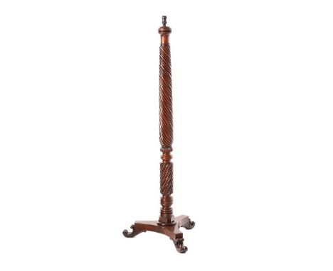 WILLIAM IV STANDARD LAMP WITH TURNED PILLAR AND PLATFORM BASE. RAISED ON SCROLLED FEET.HEIGHT: 60 INCHES.IN GOOD CONDITION. 