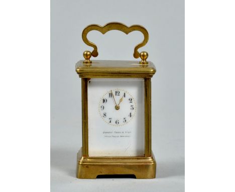 An early 20c French carriage clock, the slim movement constructed similarly to a watch and having the balance and escape whee
