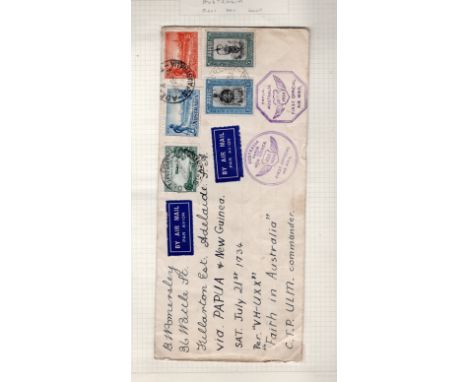 Papua New Guinea  1934 First Flight cover flown Port Moresby to Adelaide via Melbourne, mixed multi-franking with 5 adhesives