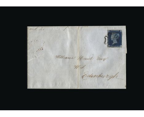 Great Britain - Covers - QV : (SG 5) 1840 2d blue, plate 2, QL, 4 good to very good margins, showing listed re-entry, tied to