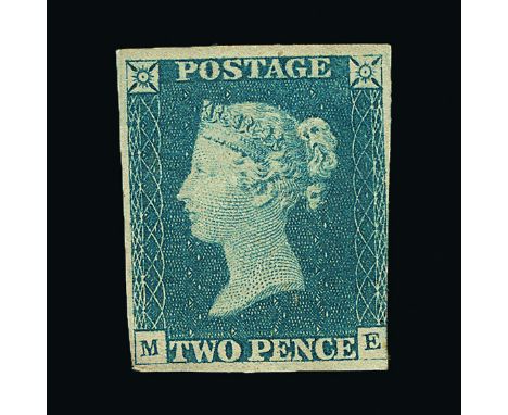 Great Britain - QV (line engraved) : (SG 5) 1840 2d blue, plate 1, ME, 3½ margins, light gum toning, m.m.  RARE. Cat £37000 (