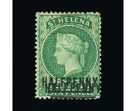 St. Helena : (SG 34ba) 1884 QV Crown CA ½d on 6d emerald with part original gum showing DOUBLE SURCHARGE - ONE WITH N Y SPACE