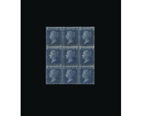 Great Britain - QV (line engraved) : (SG 45) 1858-79 2d blue, plate 9, block of 9, PJ-RL, centred to SE, scarcer watermark Ty