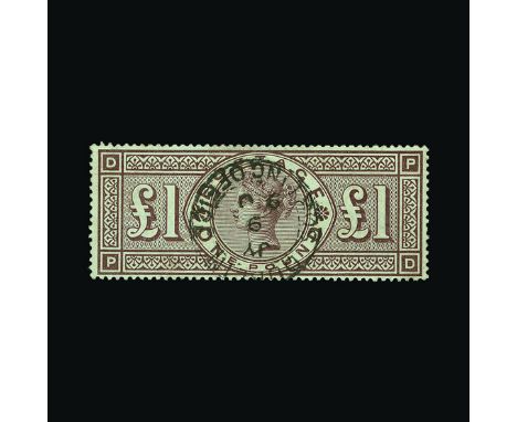 Great Britain - QV (surface printed) : (SG 185) 1884 £1 brown-lilac, letter P-D, magnificent, socked on nose cds pmk example,