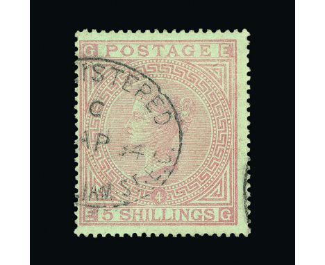 Great Britain - QV (surface printed) : (SG 130) 1867-83 blued paper 5s rose, EG, centred to left, light oval Registered postm