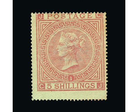 Great Britain - QV (surface printed) : (SG 126) 1867-83 wmk Cross 5s rose, plate 1, CJ, off-centre to NE, light toning, m.m. 
