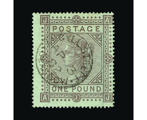 Great Britain - QV (surface printed) : (SG 129) 1867-83 wmk Cross £1 brown-lilac, AJ, centred to NE, light ARGYLL STREET/GLAS